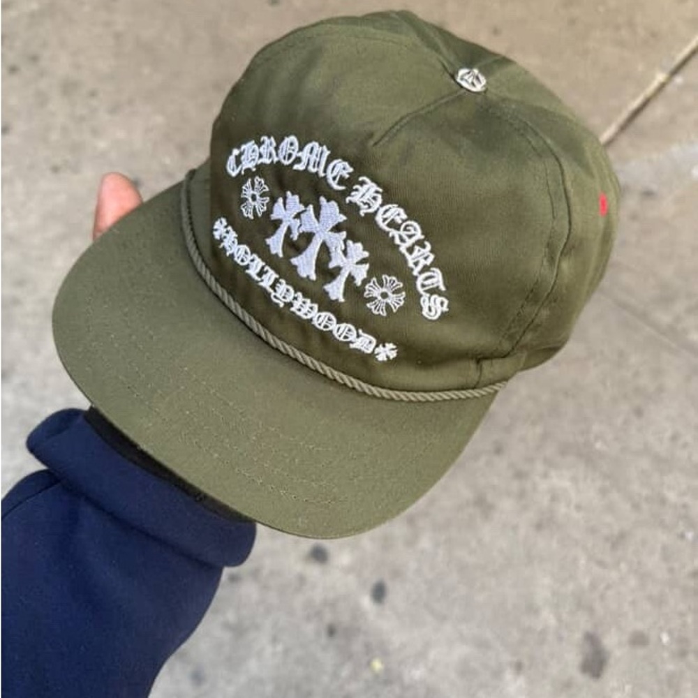 Chrome Hearts Khaki Cap with White Embroidery